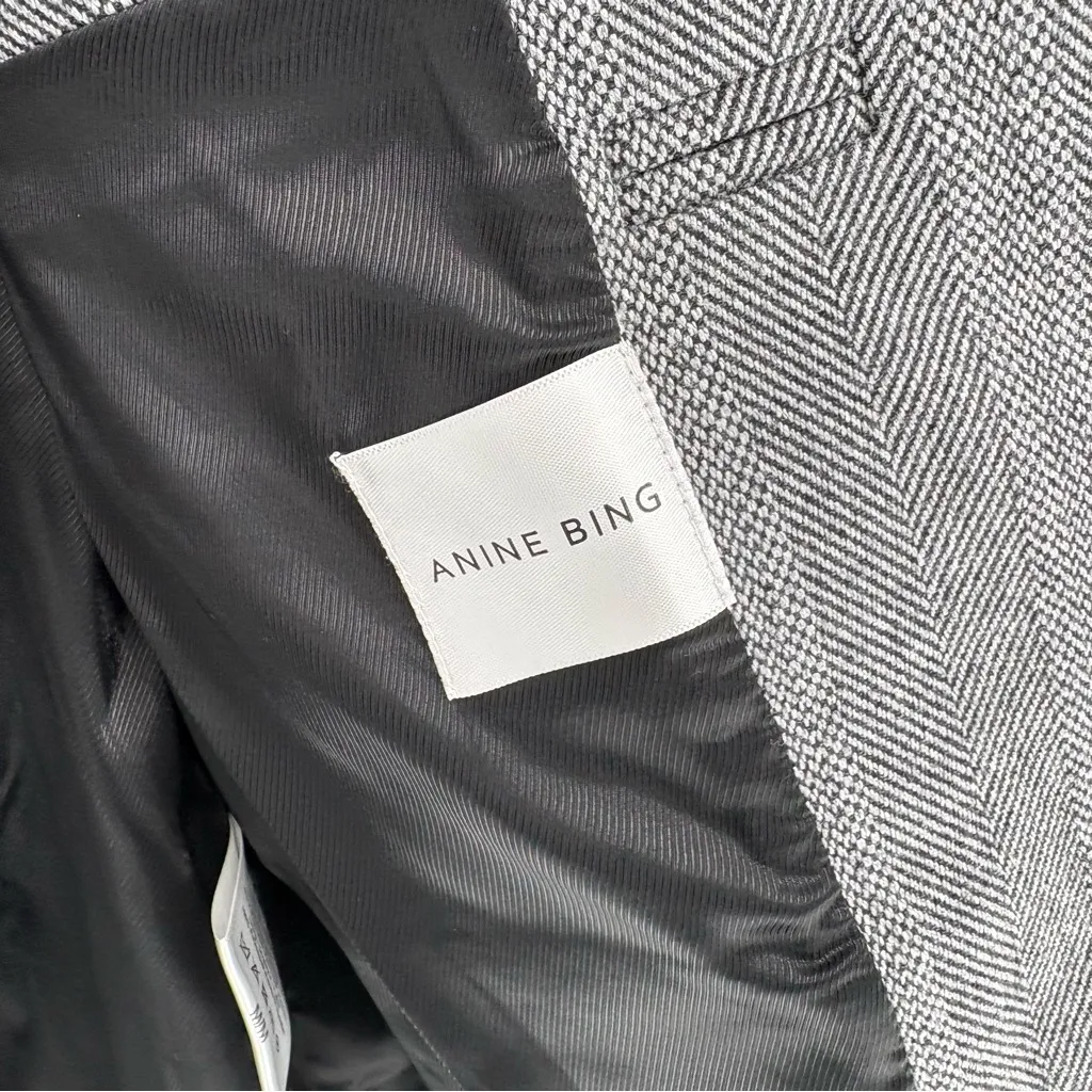 Anine Bing Becky Herringbone Cotton Oversized Blazer | Sz Medium | Grey & Black - Image 11