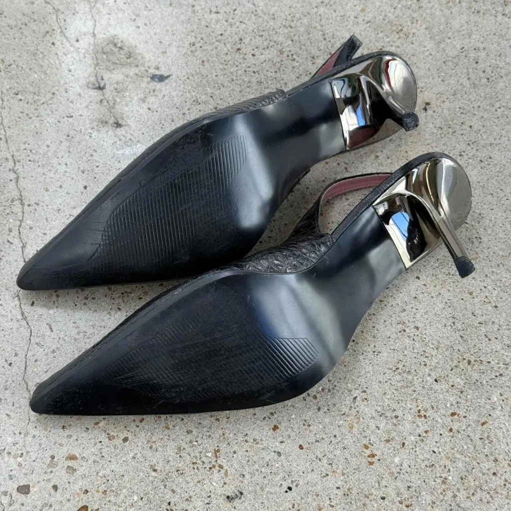 Black croc embossed sling back pumps - Image 3