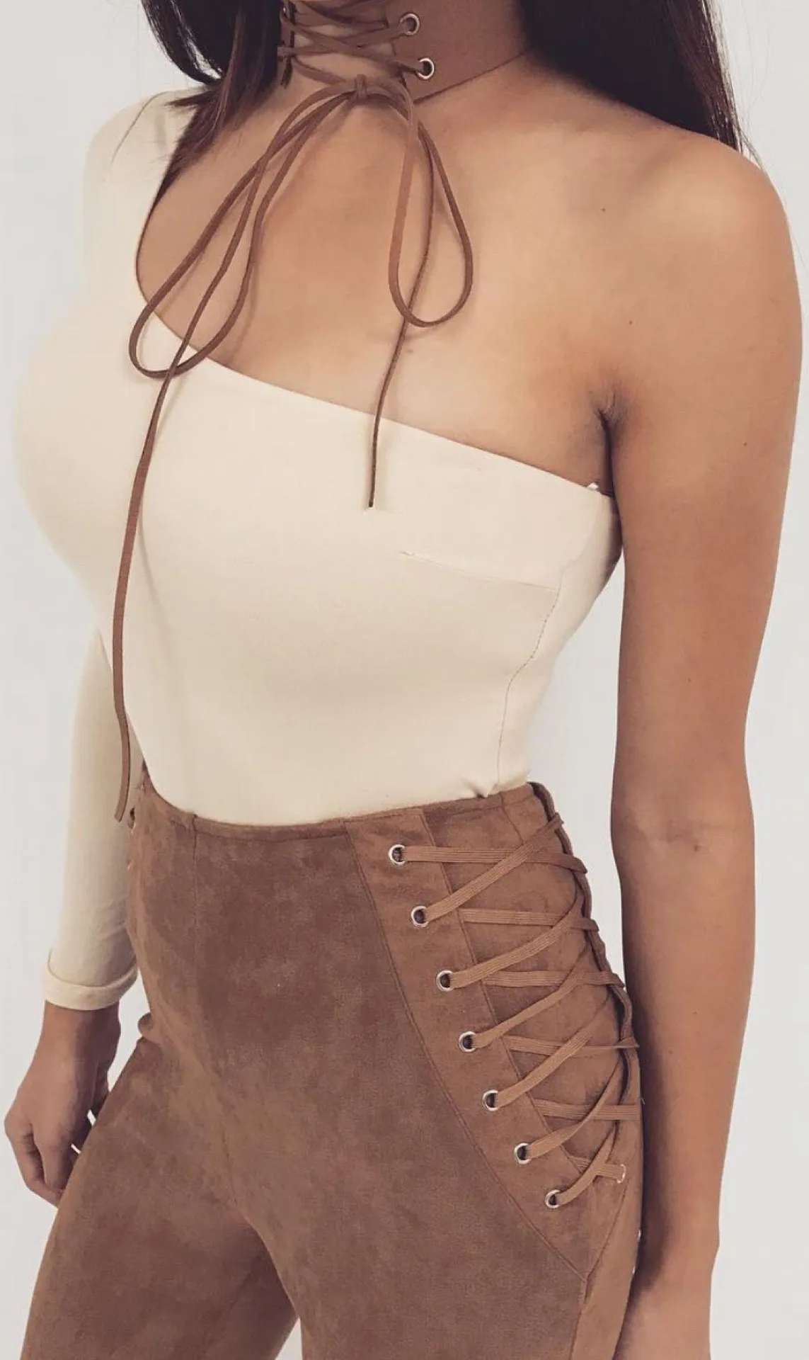 Jluxlabel Lace Up Stretch faux suede leggings casual skinny pants - Image 4