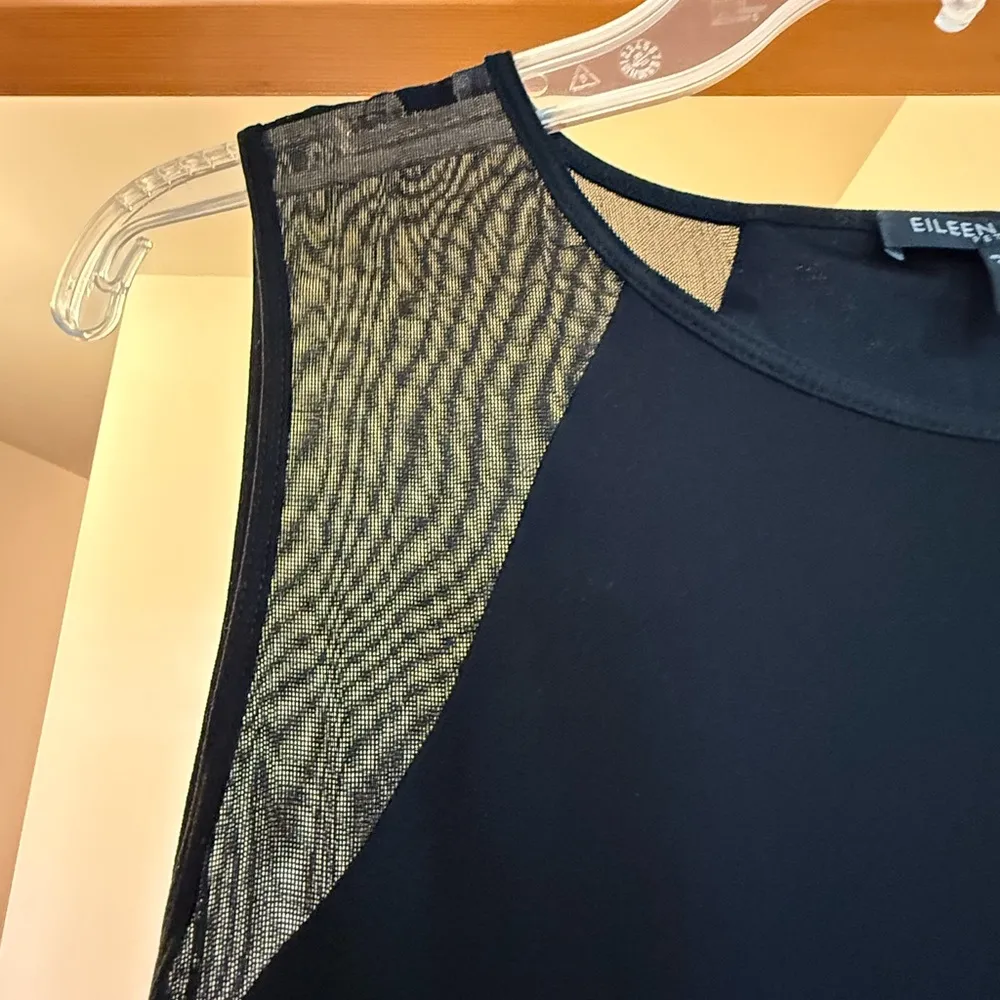 Eileen Fisher Black Sleeveless Tank Dress 100% Silk Sheer Accents Petite Medium - Image 3