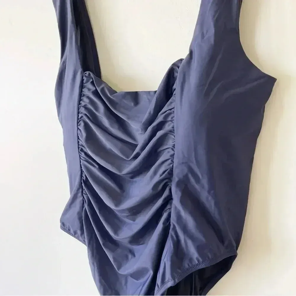 J Crew Plus Size Ruched squareneck one piece Swimsuit in Navy Blue Size 24 NWT - Image 4