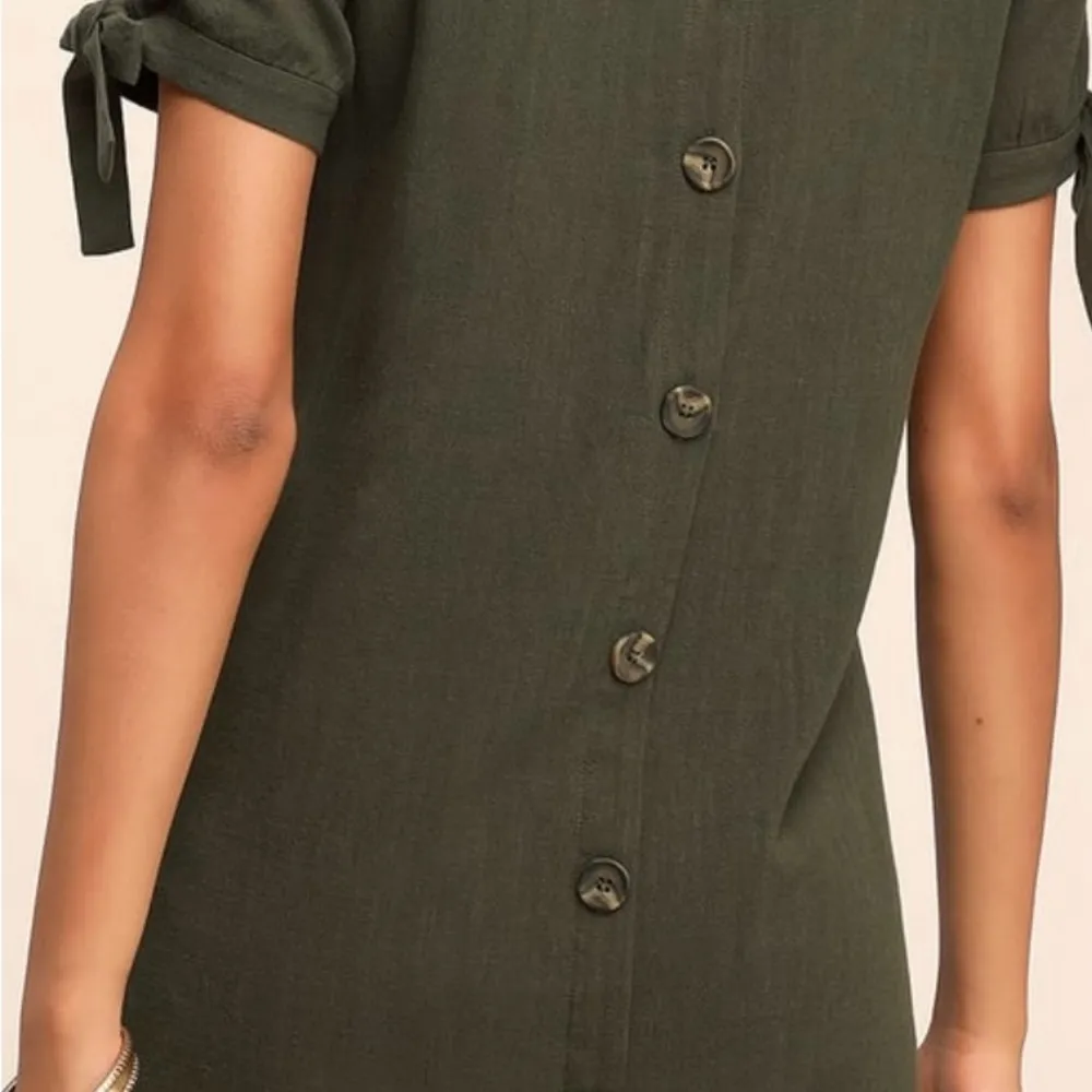 LuLu’s Linen Blend Olive Green Women's Dress Size M - Image 10