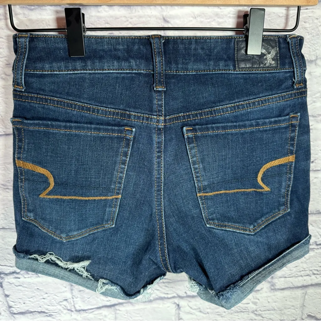 American Eagle Hi Rise Shortie Dark Wash Shorts 360 super stretch size‎ 2 - Image 2