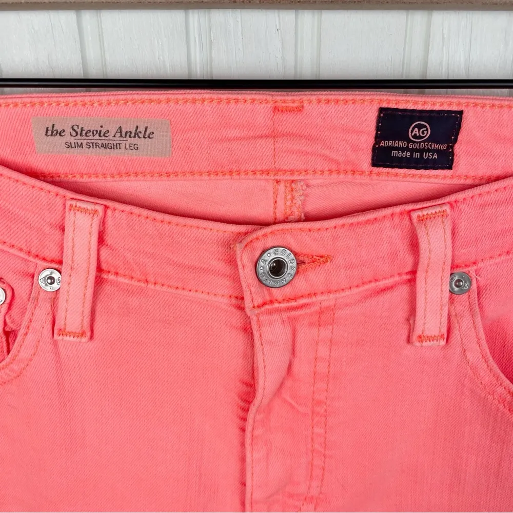 Ag Adriano Goldschmied Stevie Ankle Slim Straight Leg Jeans Neon Orange Size 29 - Image 6
