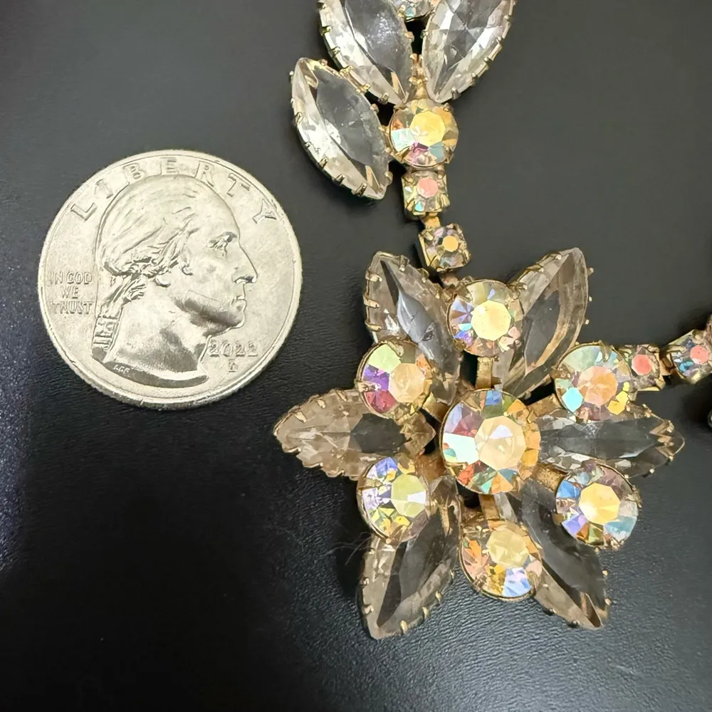 Juliana DeLizza & Elster Demi Parure Aurora Borealis Rhinestones Flower Choker Gold - Image 5