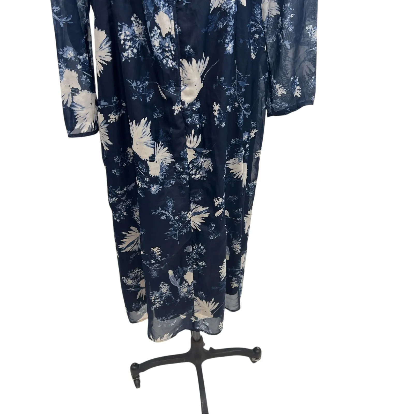 Abercrombie & Fitch Emerson Chiffon Floral Midi Dress Long Sleeve Blue Size XL - Image 10