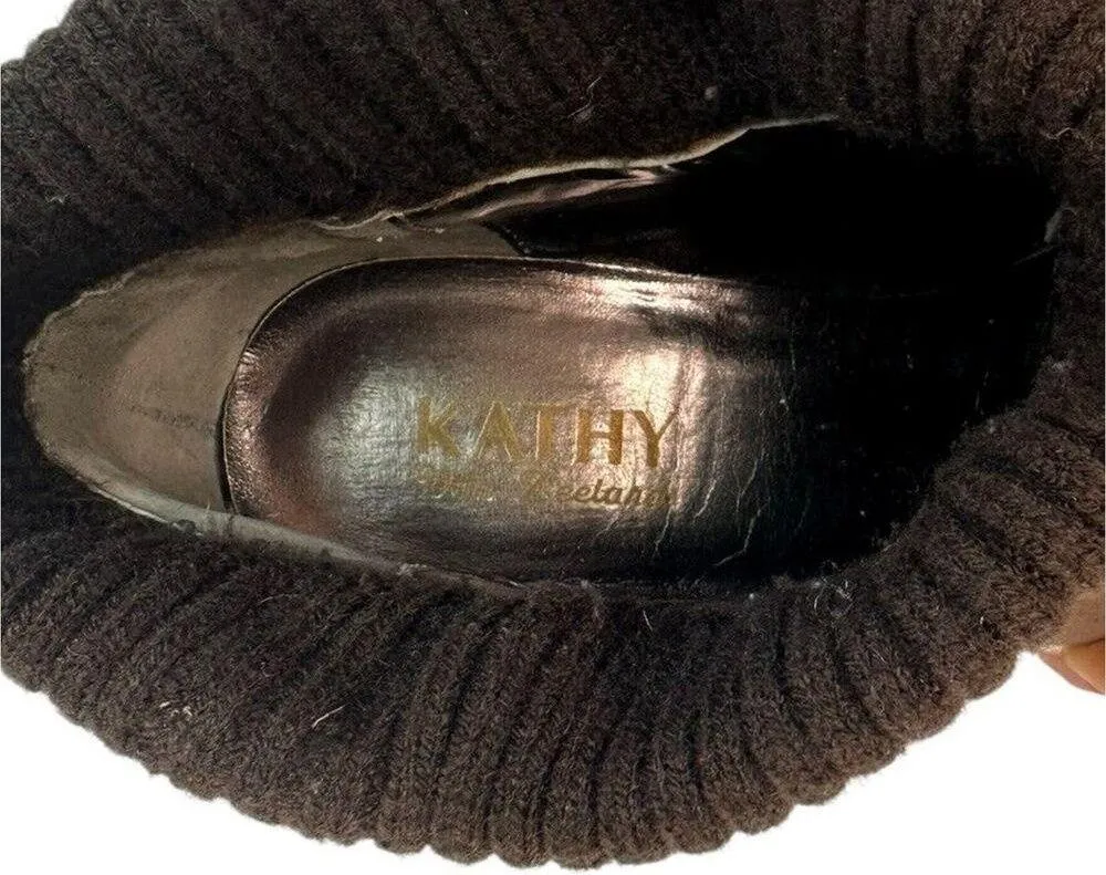 Kathy Van Zeeland Brown Sweater Cuff Platform Ankle Boots Womens Size 7.5 - Image 10