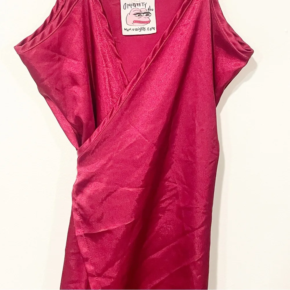 Omighty Tho Size Medium Red Silky Wrap Dress Mini - Image 2