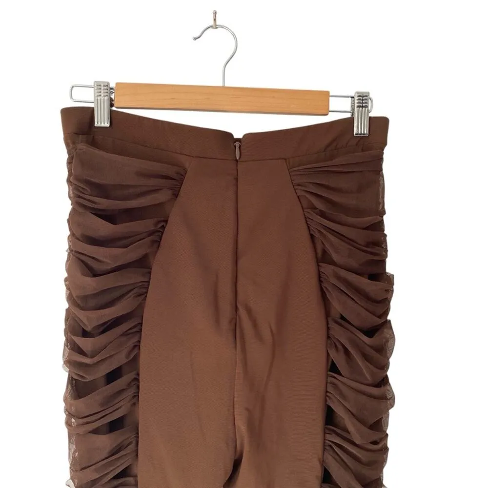 House of CB NWTs Isolde Chocolate Layered Mesh Trousers Pants size Large - Image 6