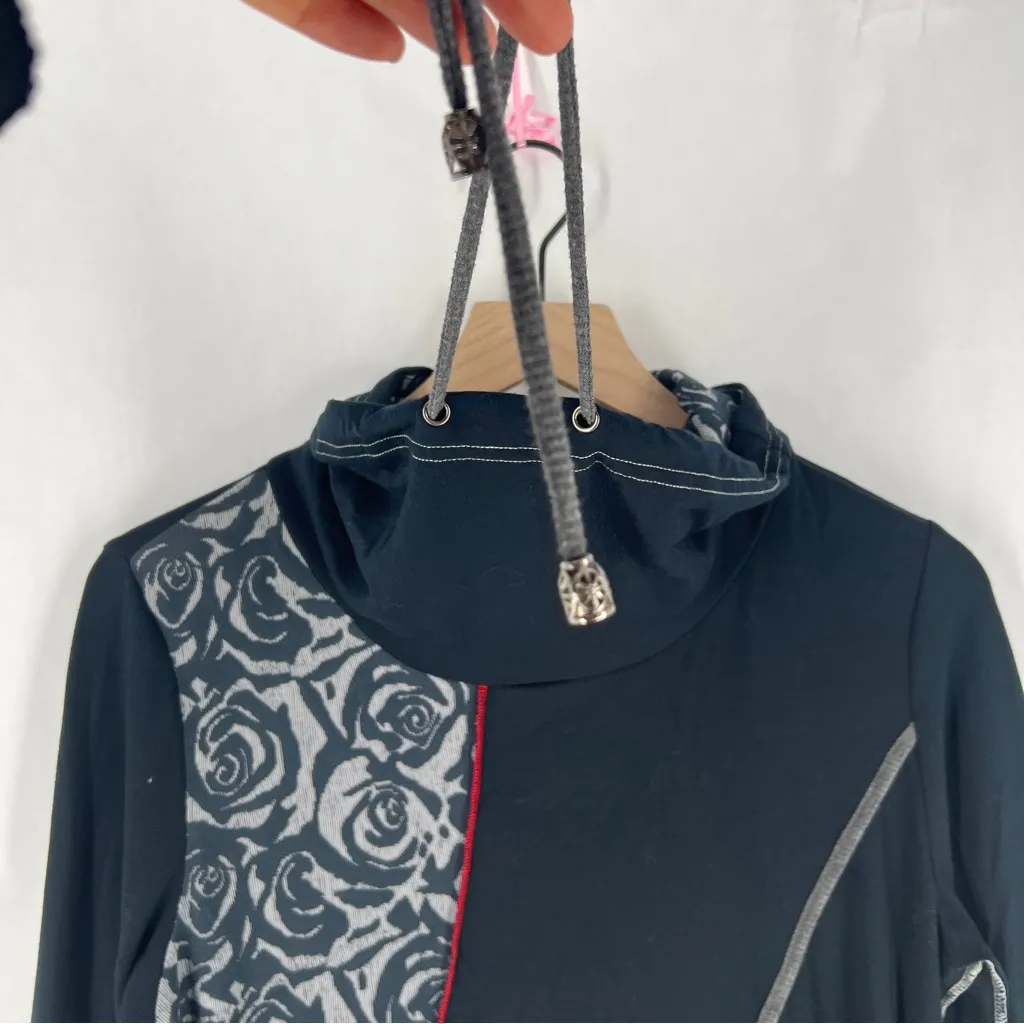 Dzhavael Couture Seamed Floral Patchwork Long Sleeve Cowl Neck Dress Lagenlook M Black Size M - Image 6