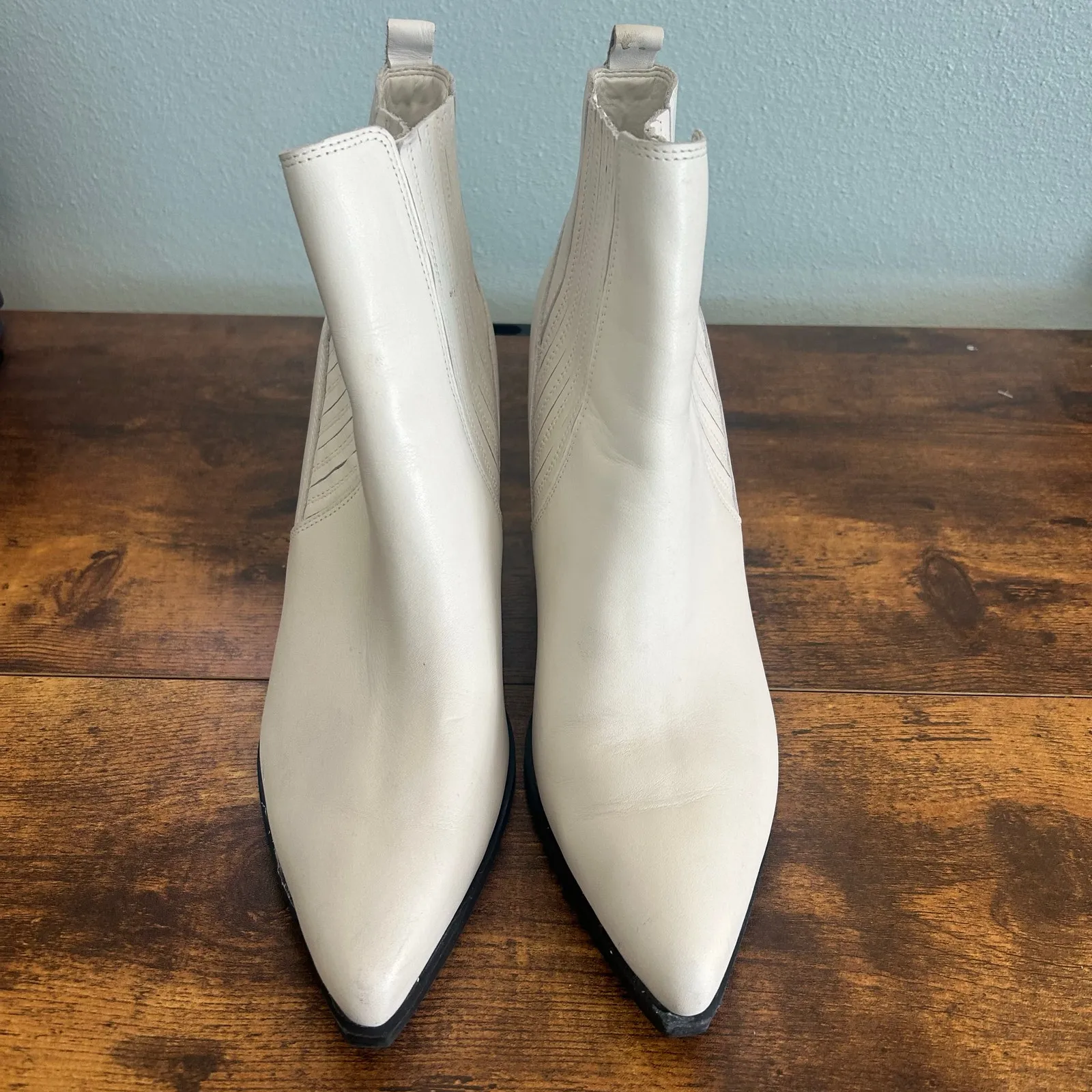 Marc Fisher Western Ankle Boots Leather Heeled Pointed Toe Cream White 11 - Image 6