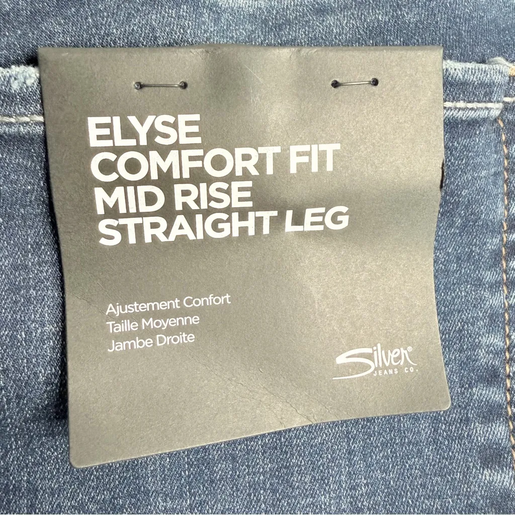 NWT Silver Jeans Elyse Comfort Fit Mid Rise Straight Leg Indigo 22W x 31” Casual - Image 6