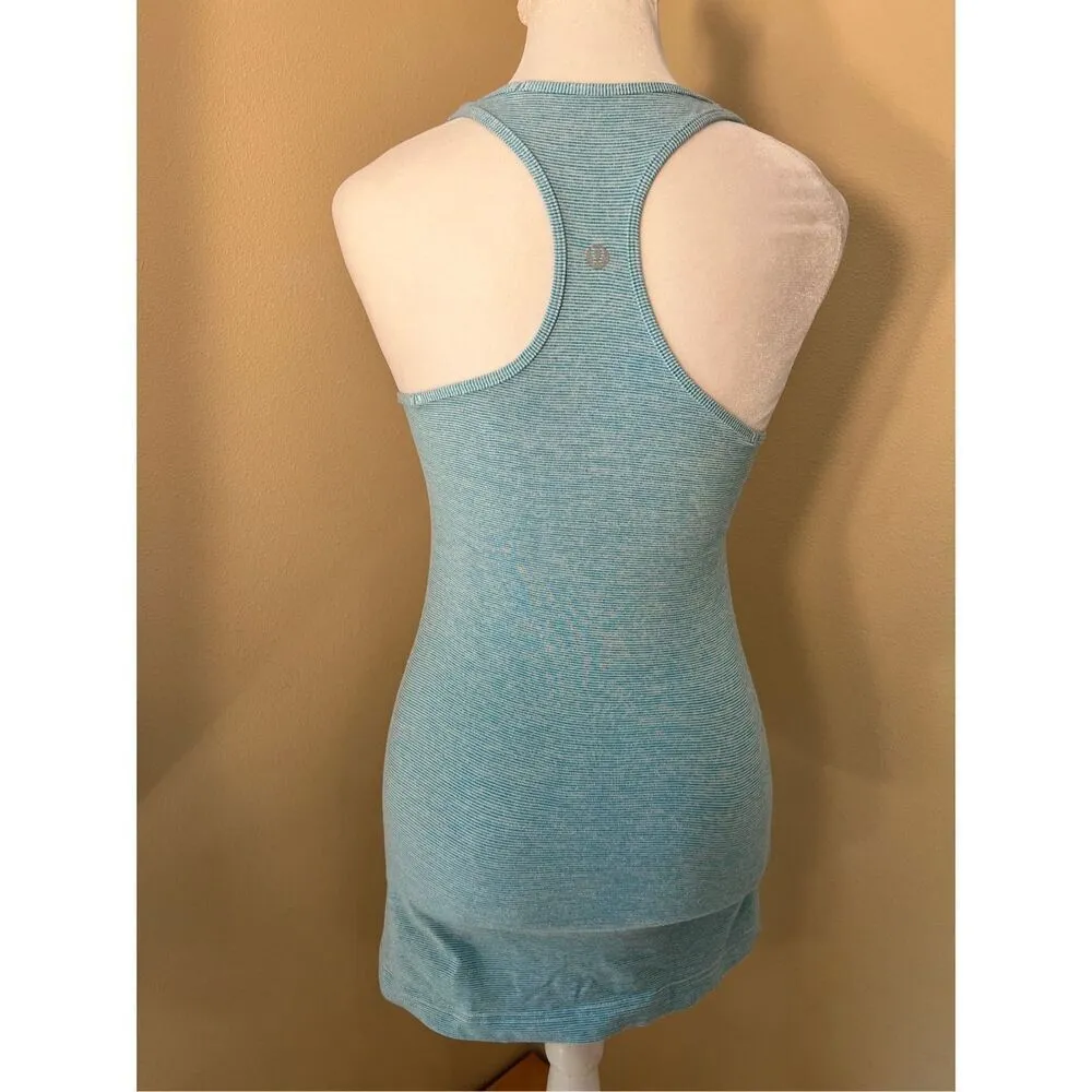 Lululemon Aqua Blue White Micro Stripe Cool Racerback Tank Top Size 4 - Image 2