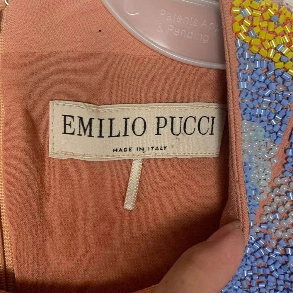 Emilio Pucci women's size 6 small Cady shift dress peach beaded sequin sleeveles - Image 2