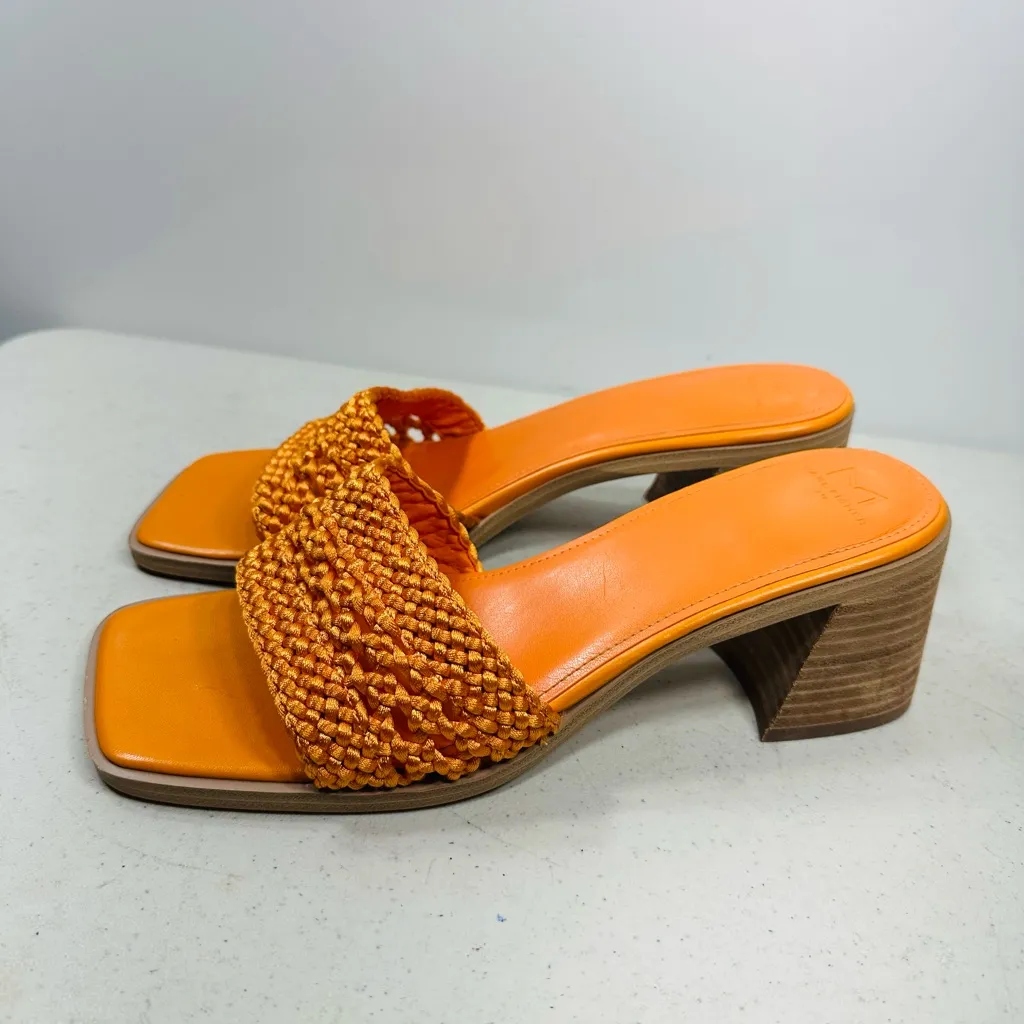 Marc Fisher Jaxxon Square Toe Heeled Sandals Size 9.5 Orange Woven Strap - Image 4