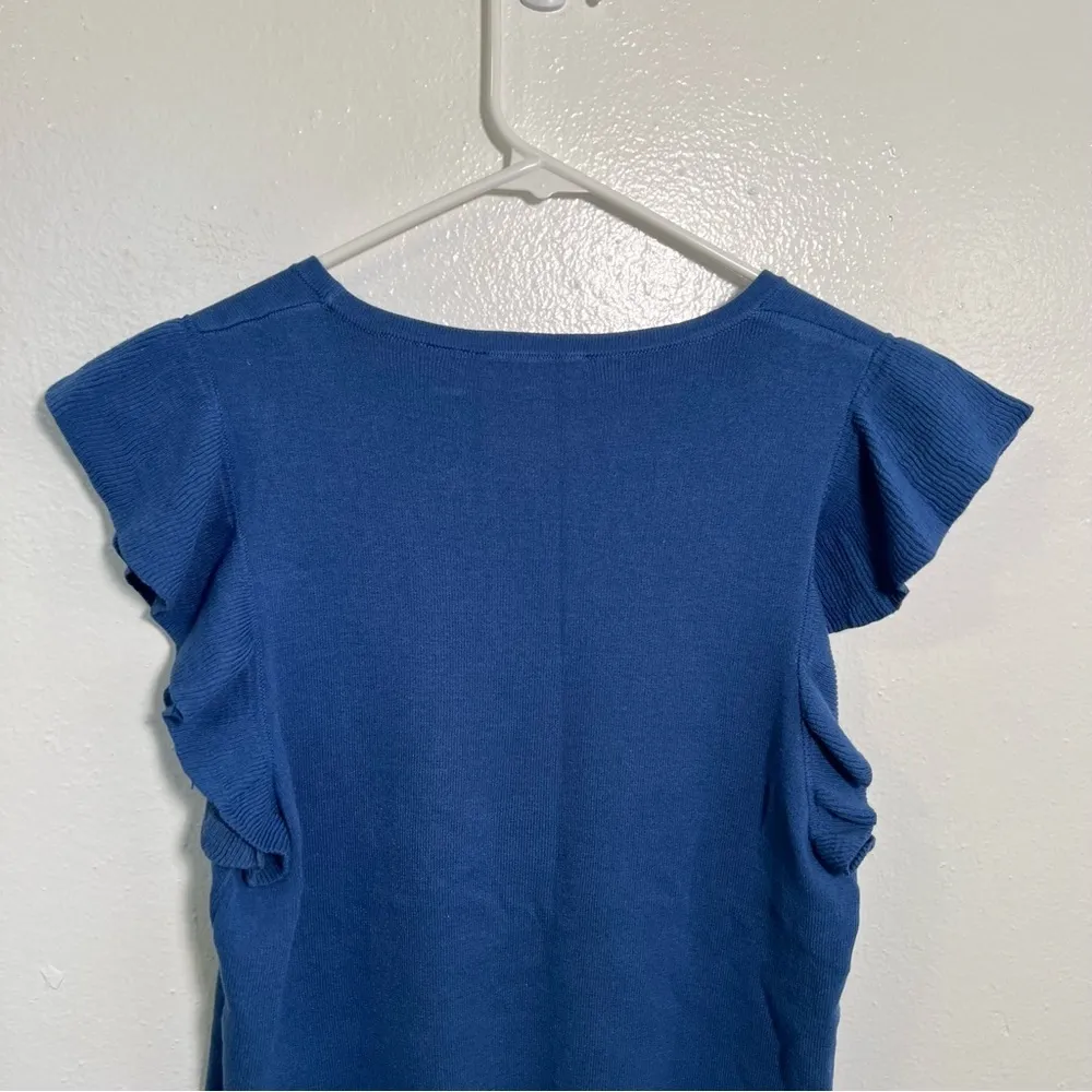 T Tahari Flutter Sleeve Sweater Knit Top Blue L - Image 7