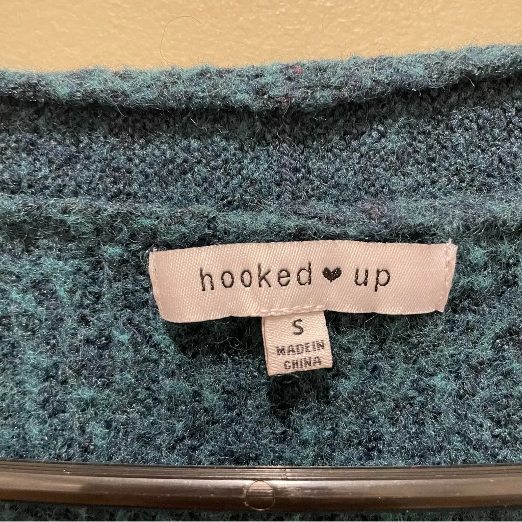 Hooked Up Open Front Cable Knit Cardigan Teal Blue Women’s Size Small - Image 7