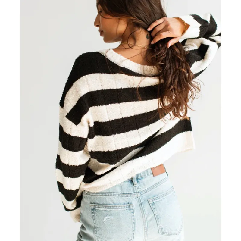 Carly Jean Los Angeles L Celeste Sweater Blac and Cream Striped Black Size L - Image 3