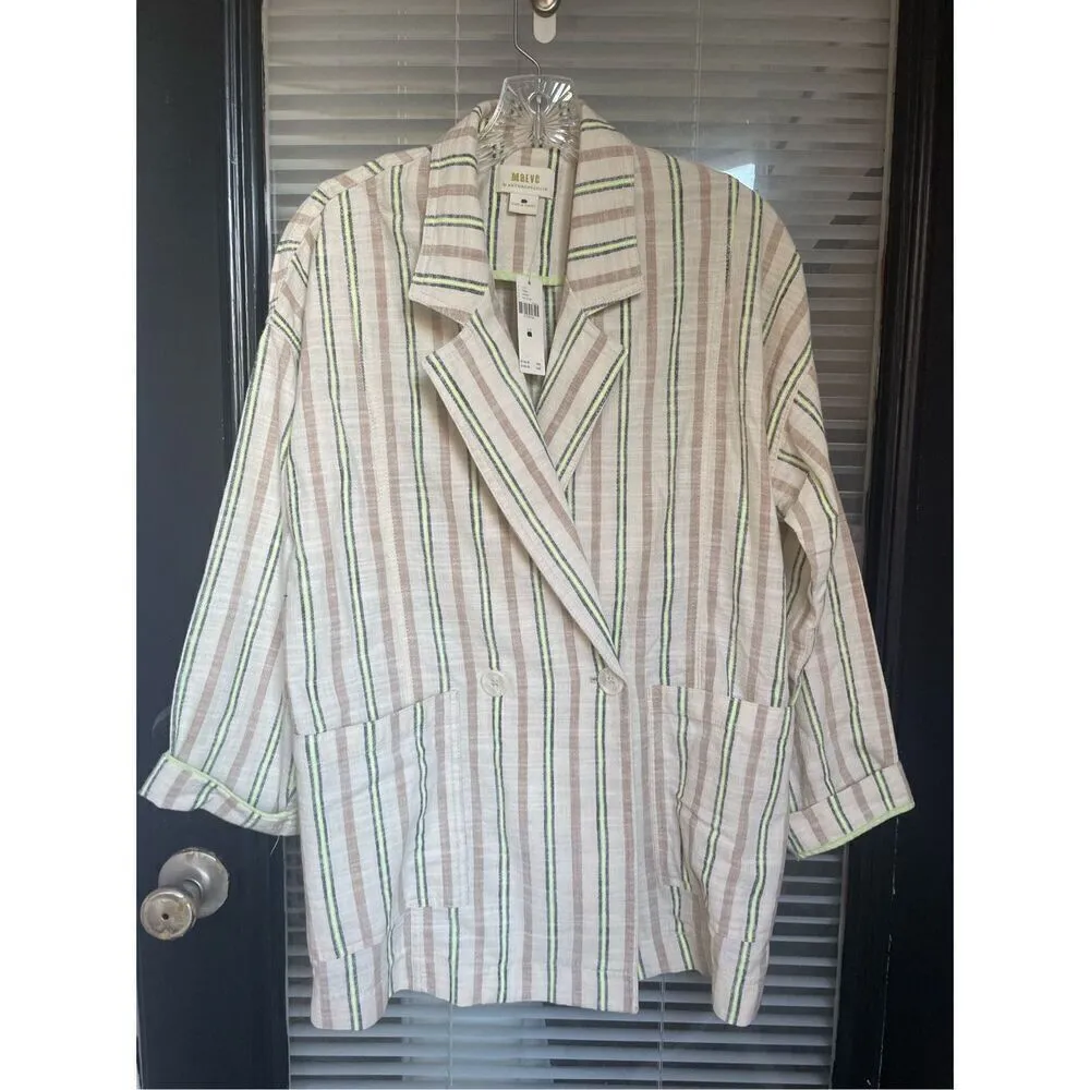 Maeve X Anthropologie Danielle Striped oversize Boyfriend Blazer XS Yellow - Image 13
