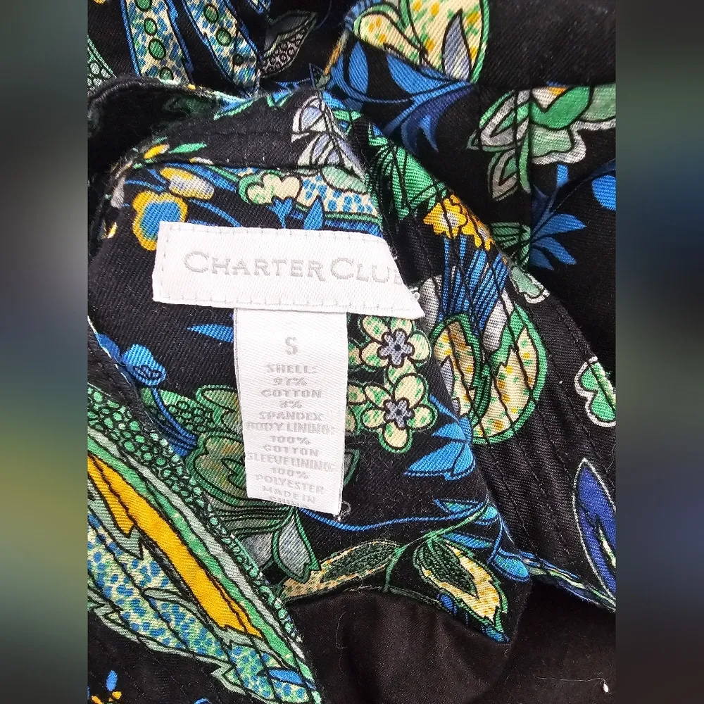 Charter Club Cropped Blazer Flower Paisley Blue Green sz S - Image 4