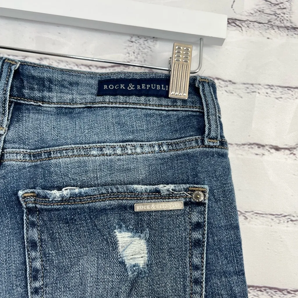 Rock & Republic Dark Wash Straight Leg Jeans Mid Rise Distressed 28x26 Y2K Denim - Image 10