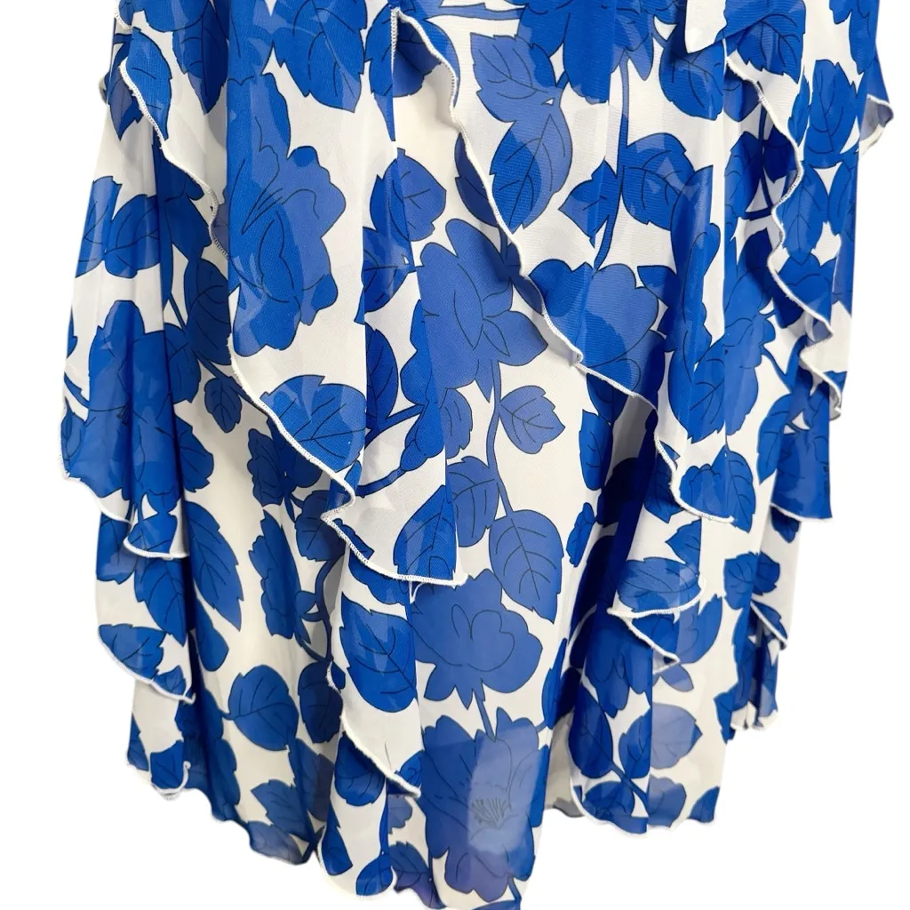 ROBBIE BEE BLUE FLORAL SLEEVELESS TIERED RUFFLE DRESS SZ 18 - Image 7