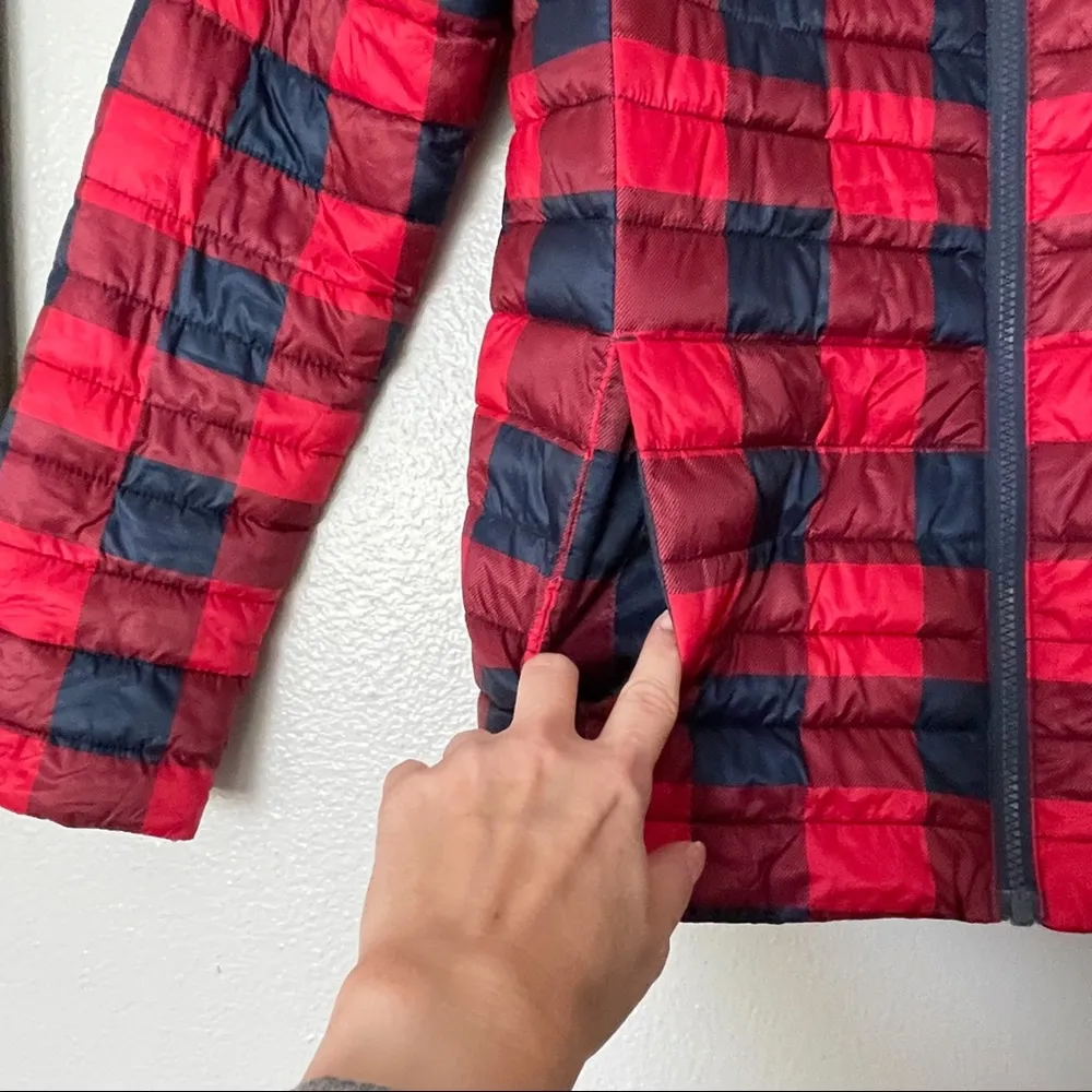 Land's End Packable Red/Blue Buffalo Plaid Checked Puffer Coat/Jacket Size Large - Image 5