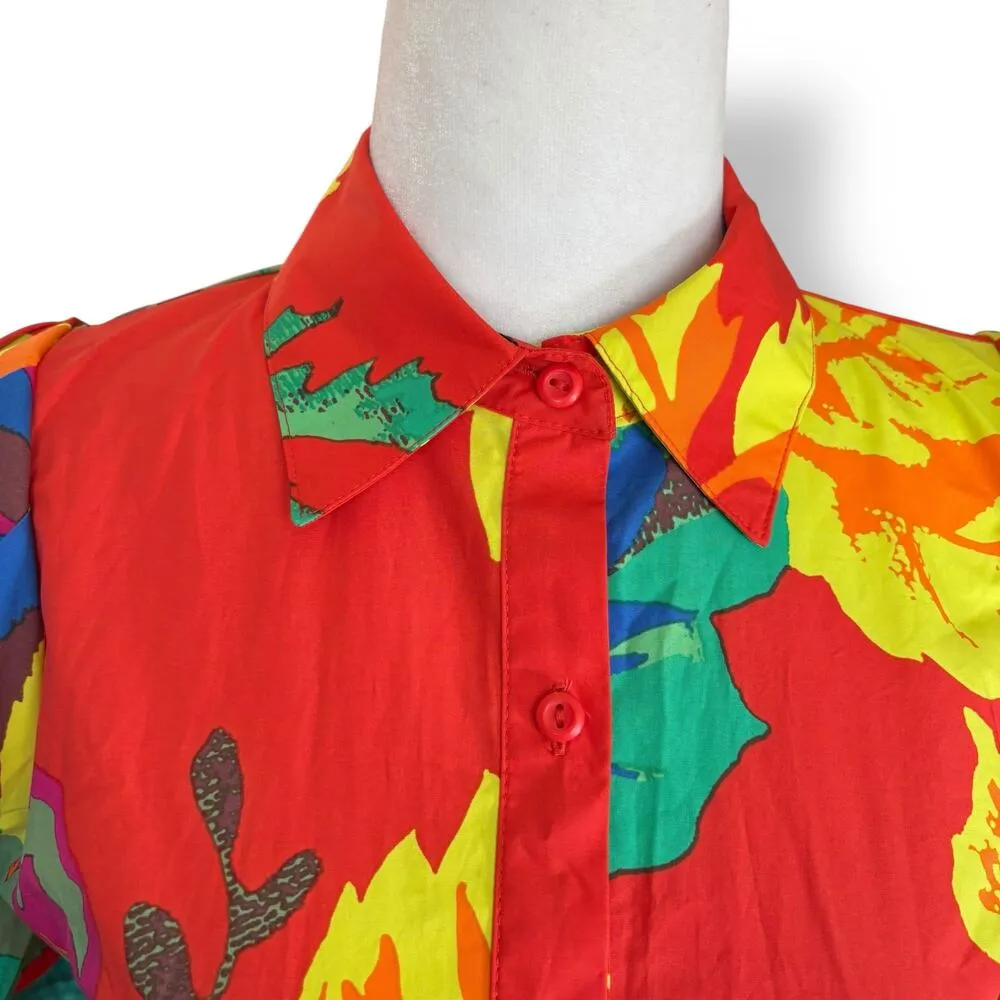 Christopher John Rogers X Target Shirtdress Maxi Red Floral Short Puff Sleeve 0 - Image 8