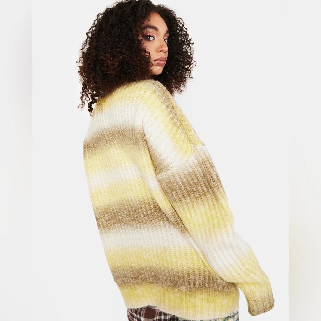 For Love & Lemons Celeste Chunky Knit Cardigan Womens Medium Yellow Ombre‎ - Image 5