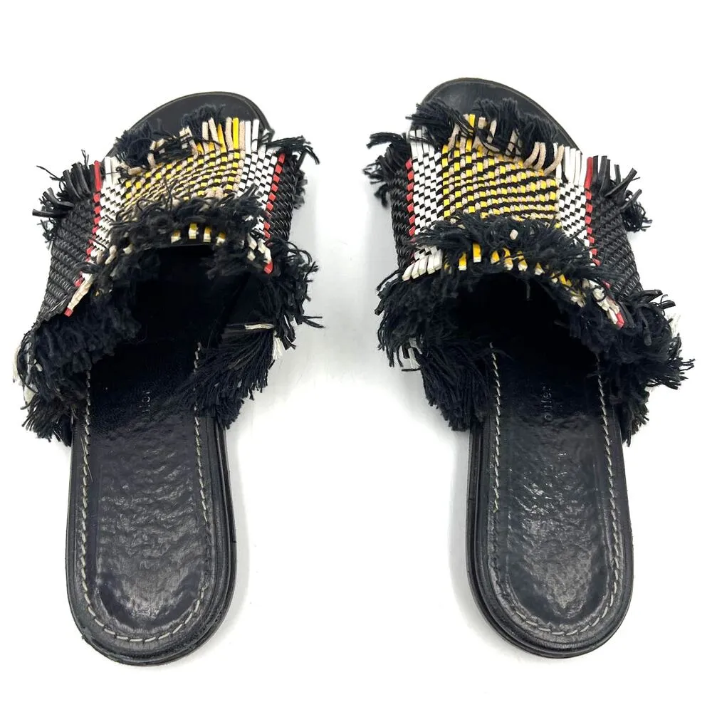 Proenza Schouler Woven Leather Slide Sandals Black Yellow Stripe - Image 5