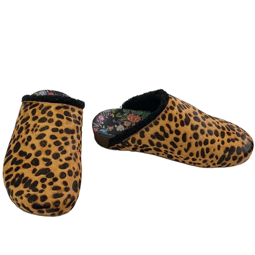 Johnny Was Cheetah calf hair faux fur trimmed Mules size 6 - Image 29