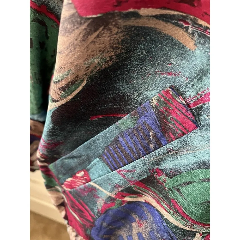 Vintage 80s 90s Reversible Oversized Purple Pink Paint Swirl Bomber Jacket Large - Image 5