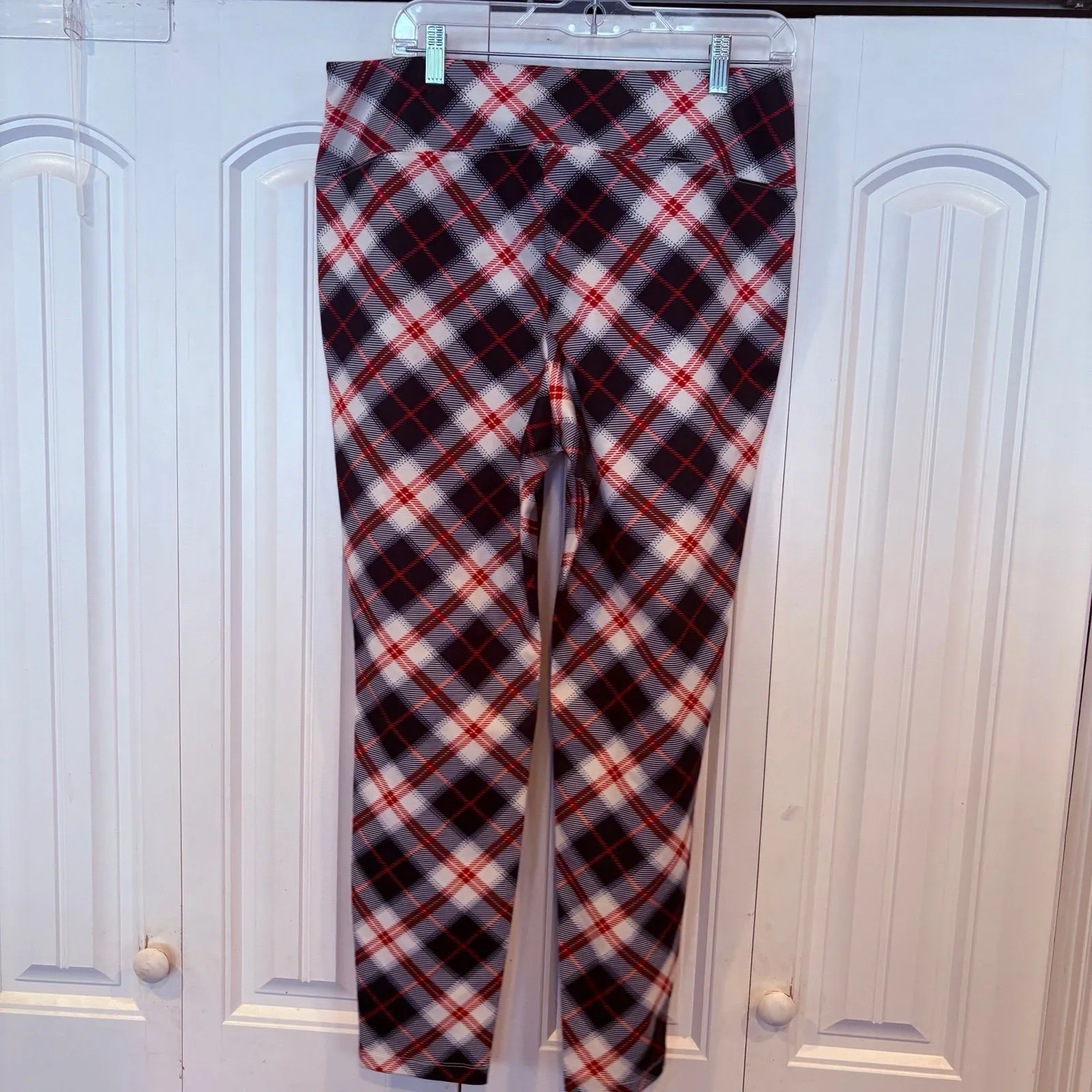 Cato Red And Blue Plaid Ponte Knit‎ Leggings Size Large - Image 2