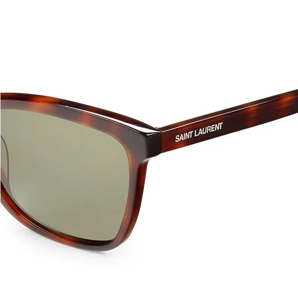 Saint Laurent YSL Logo Tortoise Shell Havana Green Cat Eye Square Sunglasses - Image 4