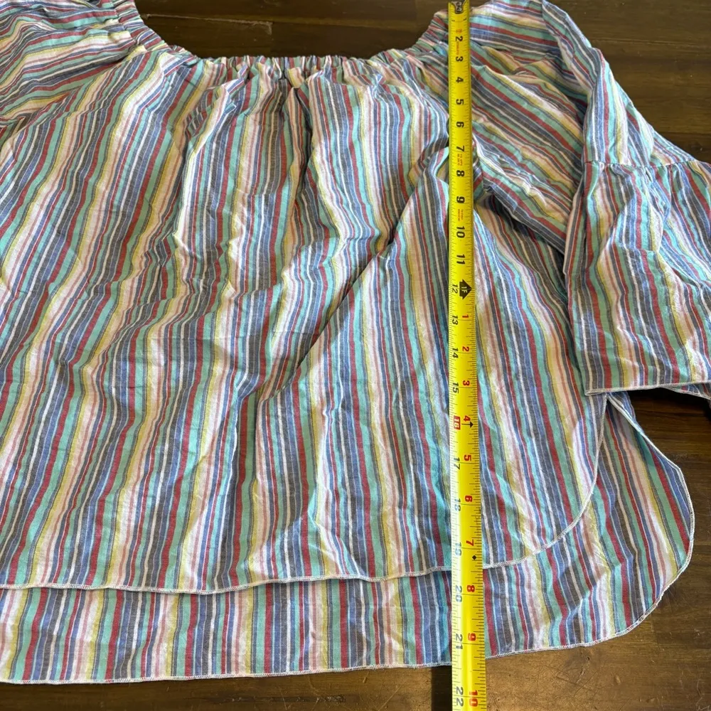 SEE BY CHLOE OFF SHOULDER TOP Bell Sleeves Striped M Cotton Boho Coastal - Image 8