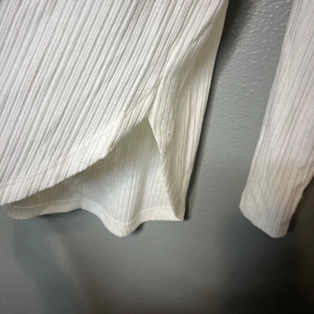 Michael Stars Popover Top Size‎ L Long Sleeve Ribbed Button Collared Cream - Image 5