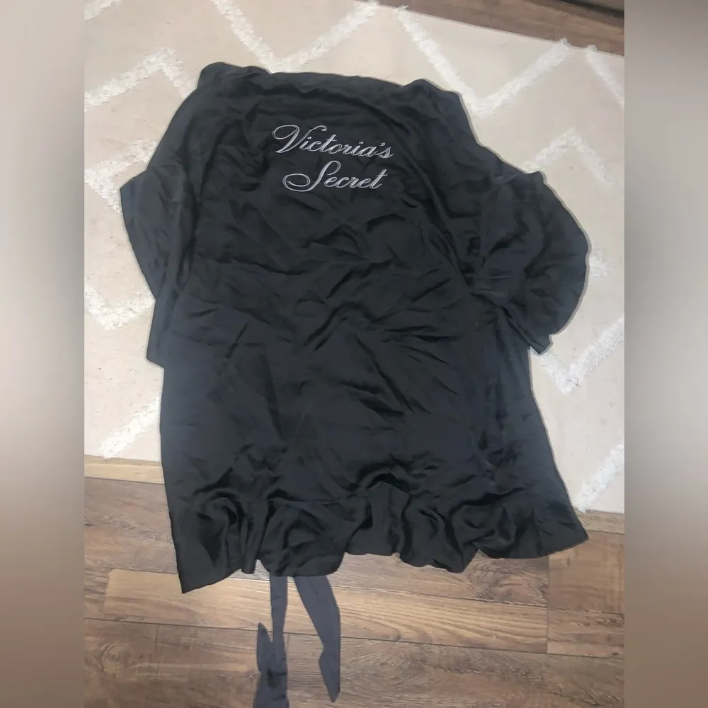 Victoria’s Secret logo satin like new black ruffle sleeve robe glam bridal - Image 3