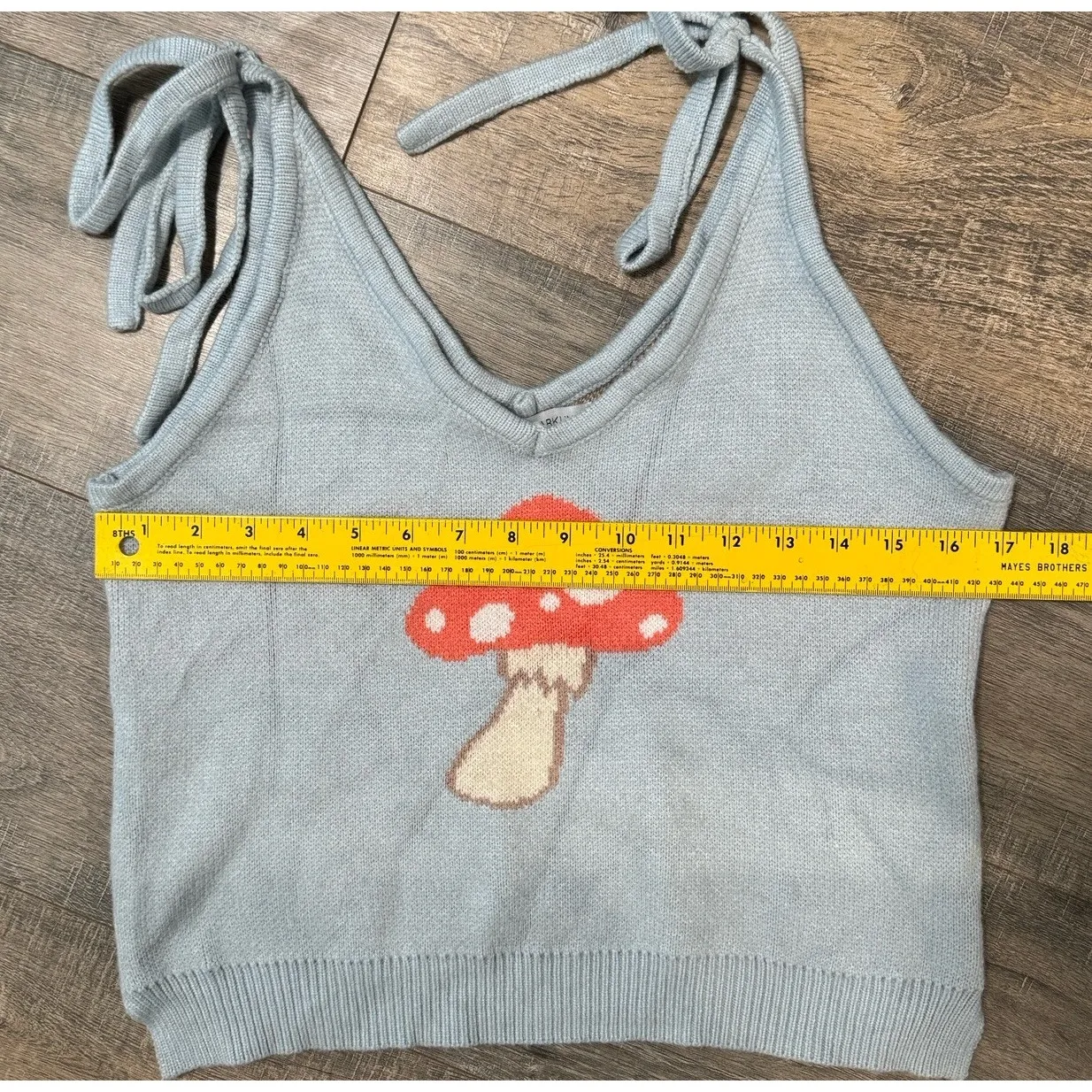 Mushroom Sweater Knit Tank Top Tie Shoulder Miss Sparkling Large Festival Whimsy Blue - Image 10