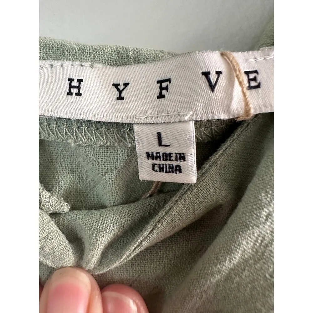 Hyfve Gauze Mini Babydoll Dress Green Size Large NWOT Sleeveless - Image 3