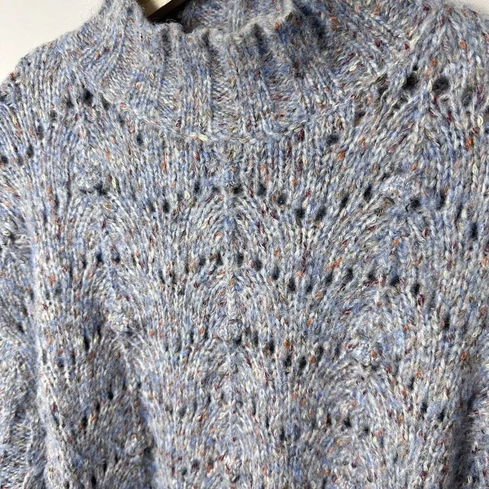 Bobeau Sweater Womens Medium Blue Chunky Mock Neck Cable Knit Fisherman … - Image 5