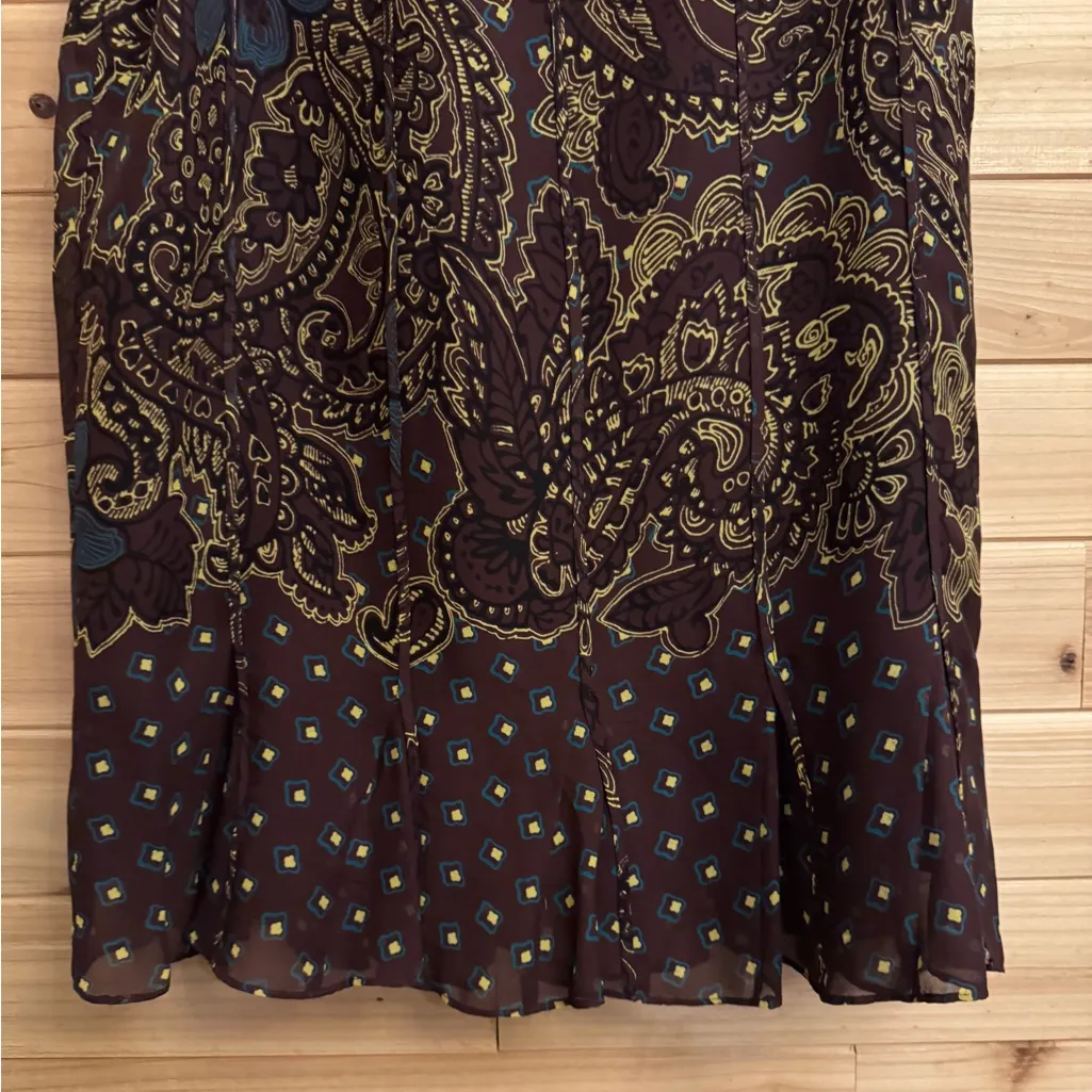 VNTG Jones NY Small Silk Knee Length Purple Yellow Paisley Mixed Pattern Skirt - Image 7