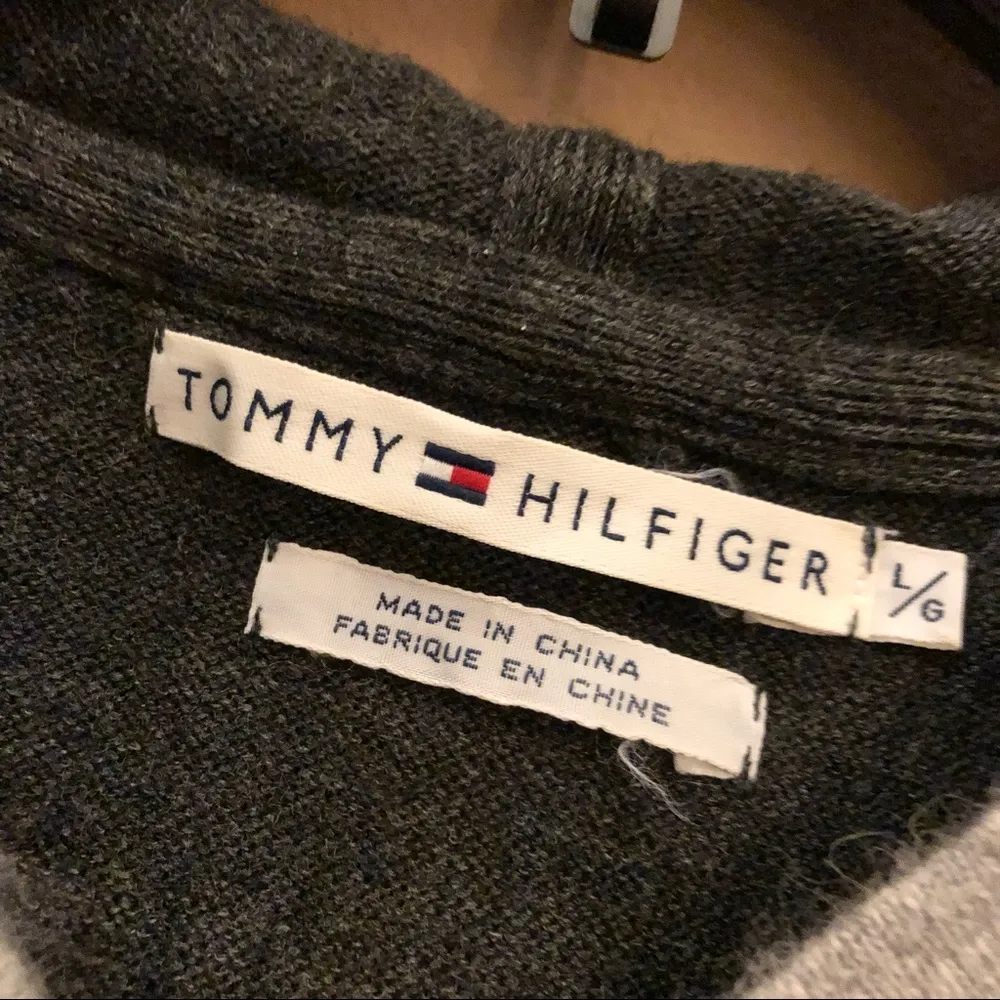 Tommy Hilfiger Vintage 90’s Hooded Lambswool Rabbit Hair Cardigan Sweater Grey L - Image 3