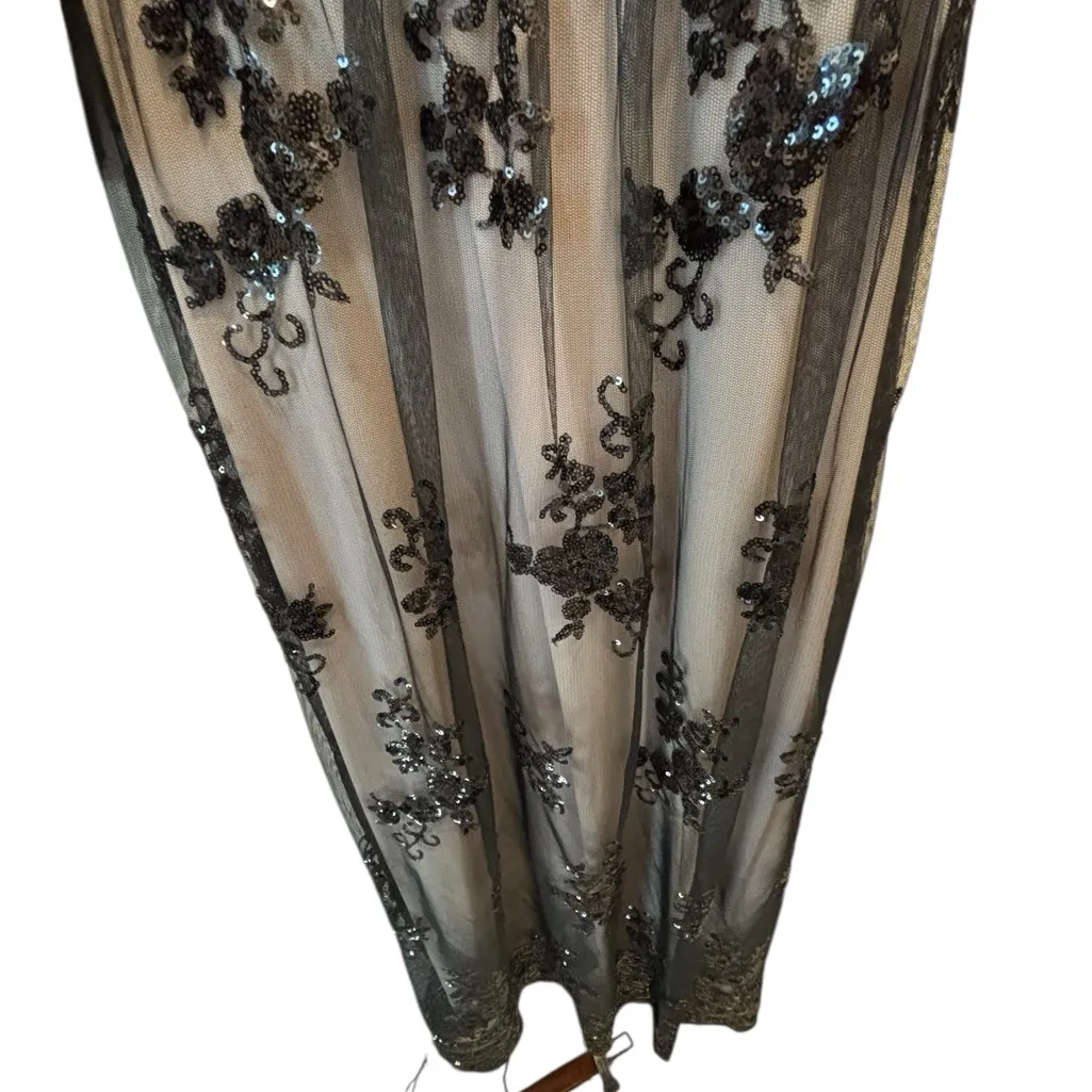 Boutique Black Sequin Embellished Ballet Dress Sz 14W Full Skirt Lined V Neck - Image 3