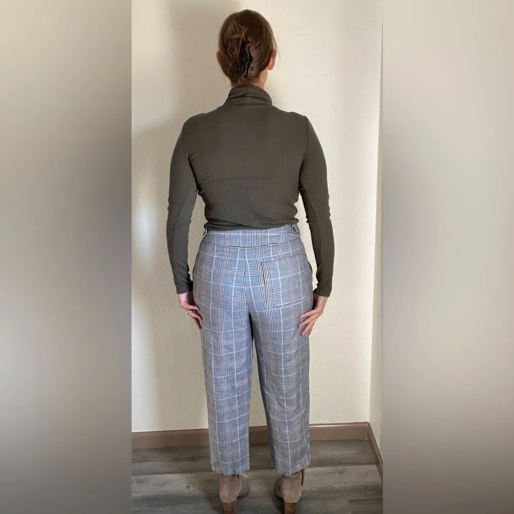 Topshop Pants High Rise Pleat Plaid US 10 Vintage Vibes - Image 6