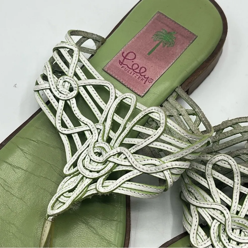 Lilly Pulitzer Sz 6 Sandals White Green Older Label Thong Style - Image 3
