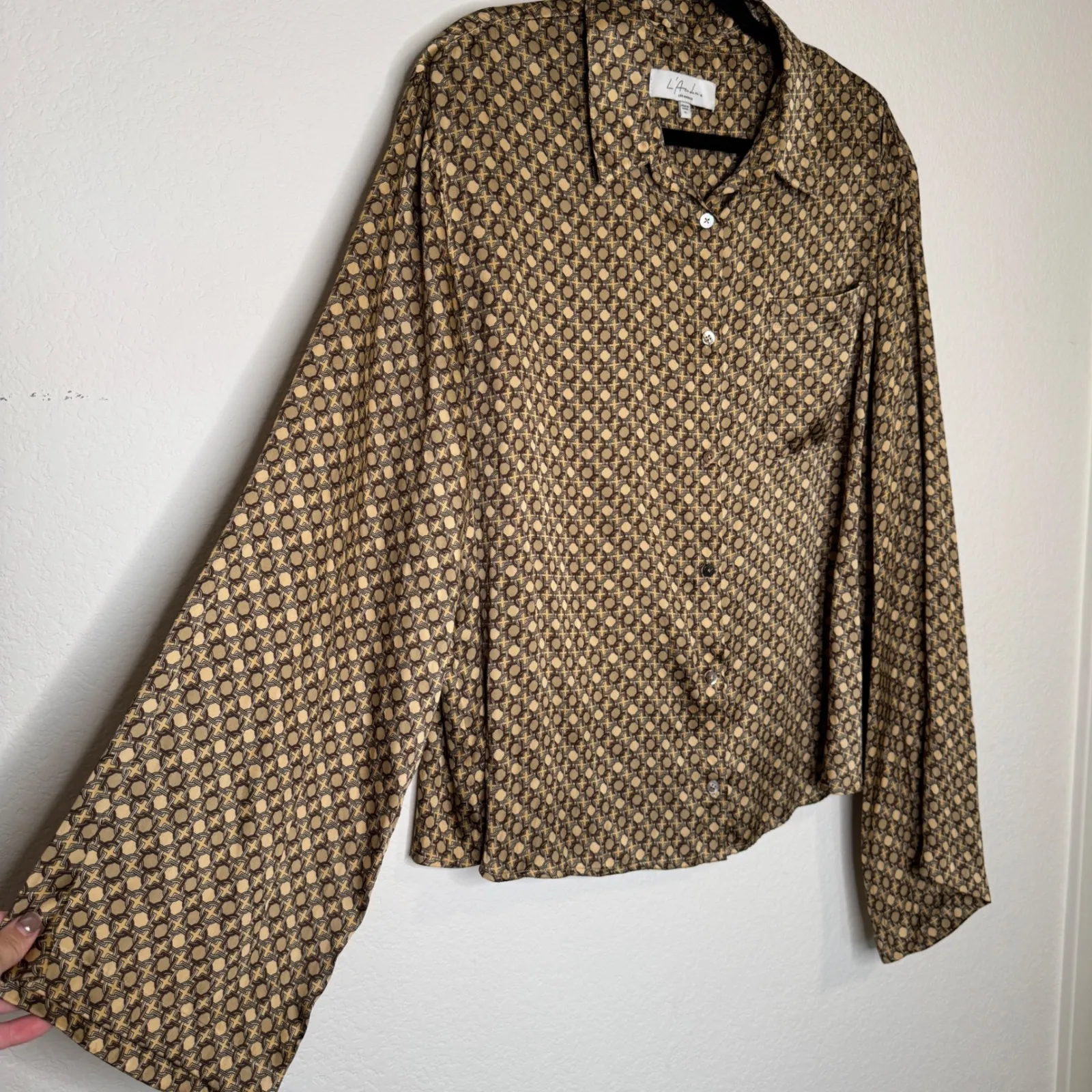 L'academie Revolve Tan Chain Oversized Button Down - Image 9