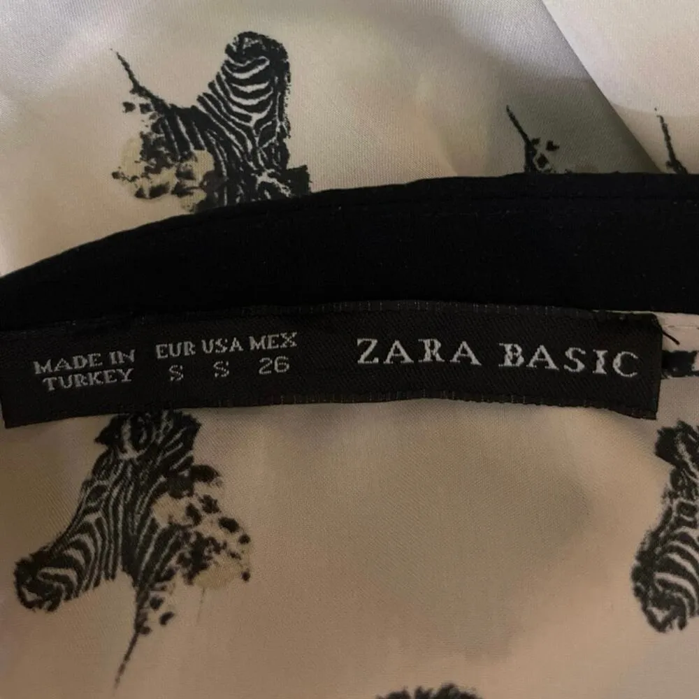 Zara White Silk Satin Zebra Animal Print Button Long Sleeve Shirt Blouse Top S - Image 4