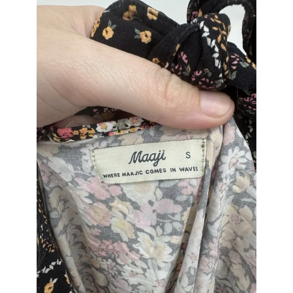 Maaji Calico Alessa Maxi Dress Side‎ Slits Tasseled Cross Tie Back Sz S Bohemian - Image 4