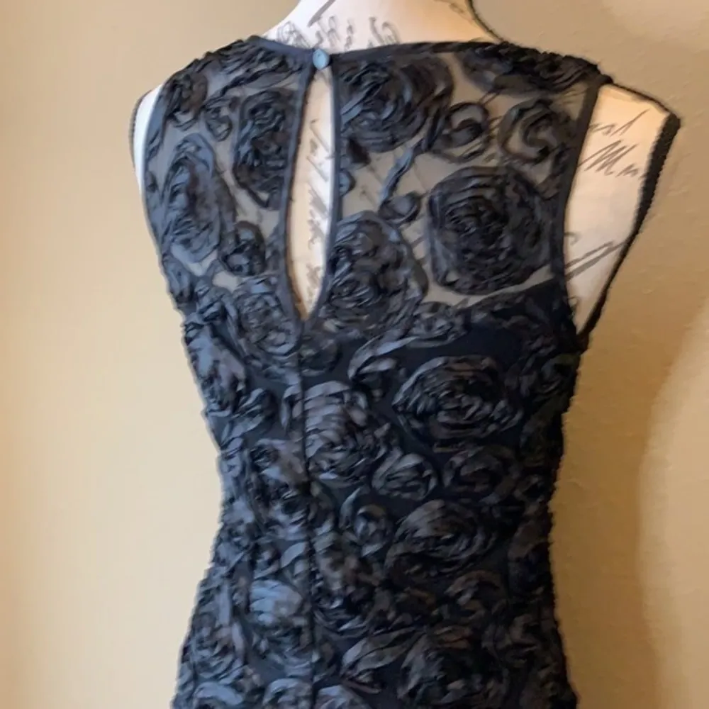 Papillon Blanc little black dress rosette ribbon soutache stretch sleeveless S - Image 4