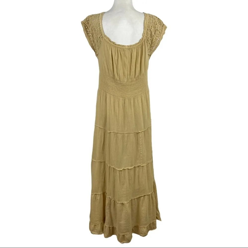 Maria Alicia Araujo Baez Tired Crochet Cottagecore Boho Maxi Tan Dress Cotton M Size M - Image 7